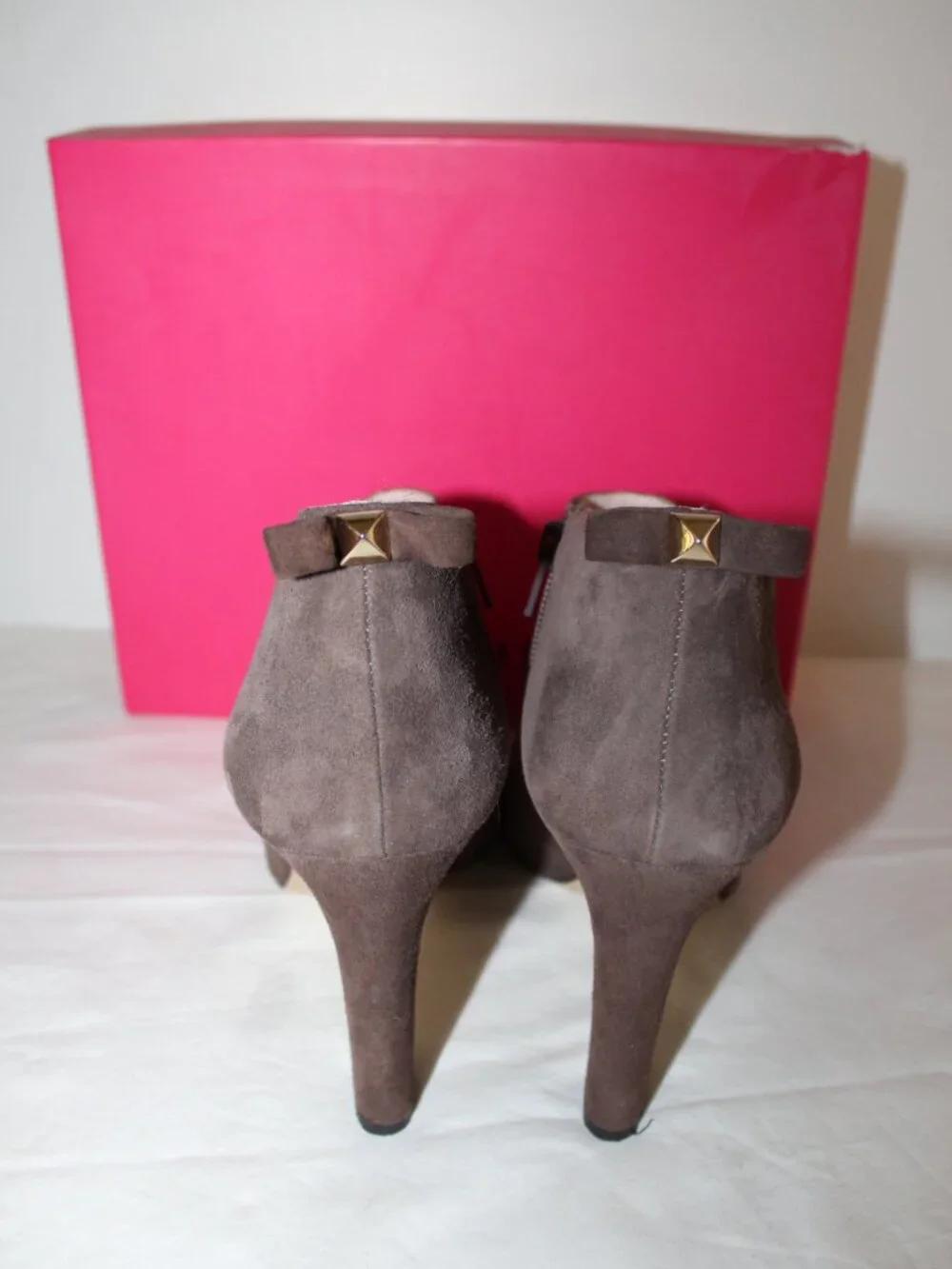 Katee Sppade Netta Dark Taupe Suede Leather Side Zip Booties 10